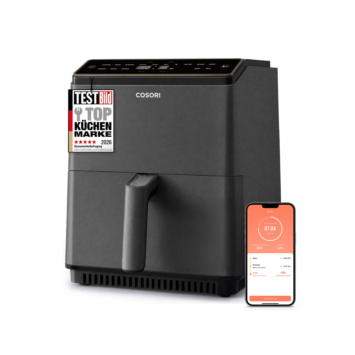 Фритюрник с горещ въздух Cosori Dual Blaze CAF-P585S-ADE, 6.4L, Черен